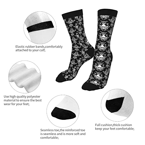 Bassyil Black And White Skull Socks Novelty Crew Crazy Dress Socks For Women Men Gift #TOP6