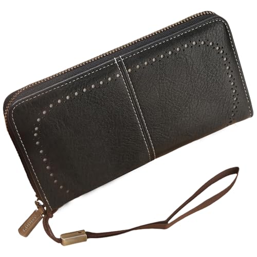 Womens Wallet RFID Blocking Zip Around Ladies Clutch Wristlet Long Purse Large Capacity Card Holder