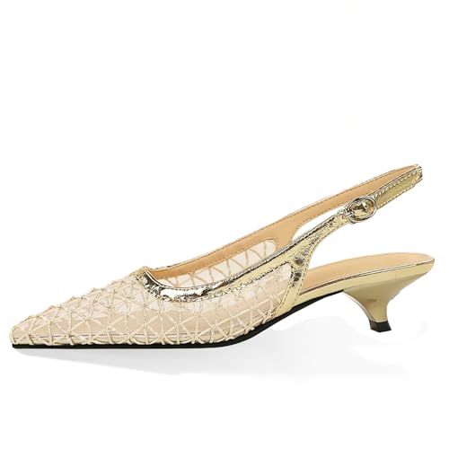 baobeijiadao Womens Mesh Kitten Heels Closed Toe Heeled Sandals Pointed Toe Slingback Low Heel Pumps Shoes for Women2