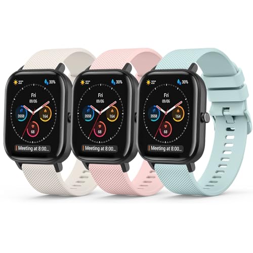 Meliya Correas 20mm para Amazfit Bip 3/Bip 3 pro/Bip S/Bip S Lite/Bip Lite/Bip U pro/Correas Amazfit GTS/GTS 2(2Mini)/GTS 3/GTS 4 Mini Mujer Hombre,3Piezas Pulsera Silicona(Rosa/CianClaro/Starlight)
