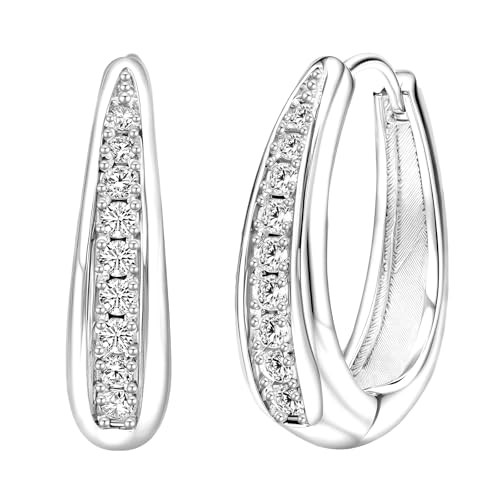 Hoop Earrings for Women Chunky Huggie Hoop Earrings Gold Sterling Silver Cz Oval Hoop Earrings Lightweight Chunky Thick Hoops Dainty Hypoallergenic Jewelry for Mom Wife Birthday Party Gifts