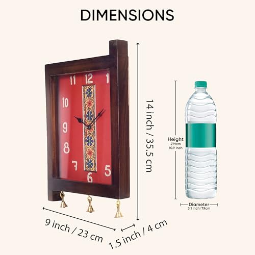 Image of AAKRITI ART CREATIONS Timeless Treasures Wall Clock Brown | Wall Clock for Home, Home Decoration | Floral Art Wall Hanging Wall Clock, Lightweight Teak Wood wall Decor | Glossy Finish