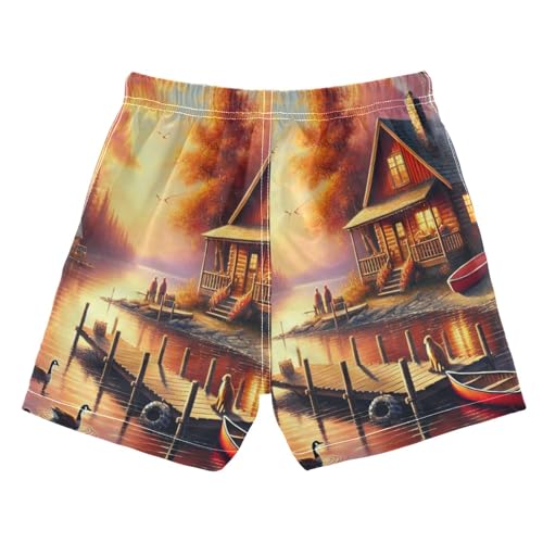 Fall House Lake Boys Swim Trunks Quick Dry Toddler Swimsuit Boy Swimwear Board Shorts Bathing Suits M Multi2