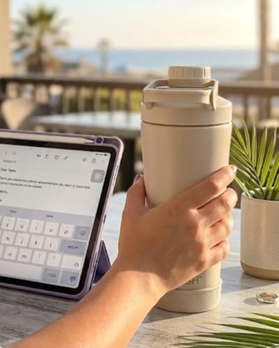 Image of Insulated Protein Shaker Bottle 24oz, Dishwasher Safe, Warm Gray