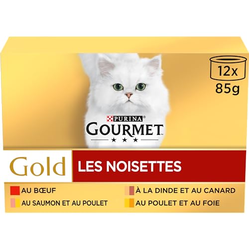 GOURMET - Avellanas Carne de res, Hígado de Pollo, Pavo y Pato, Salmón-Pollo - 12x85g