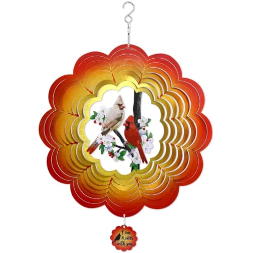 Tuitessine Red Cardinal Birds 3D Metal Wind Spinner, Stainless Steel Outdoor Garden Decor, Patio Lawn Yard Ornament, Gift for Bird Lovers