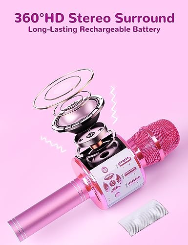 Image of Amazmic Toys for Girls, Kids Karaoke Microphone Toddler Microphone for Kids with Lights, for Girls, Birthday Party Boys Toy Age 3 4 5 6 7 8+(Light Pink)