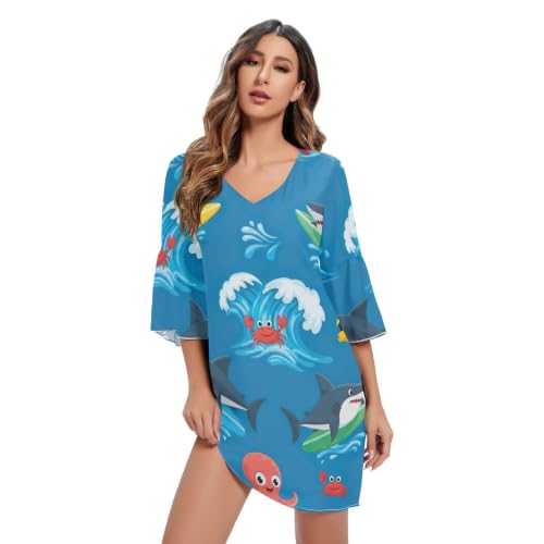Robe hawaïenne animaux marins idéale pour vos soirées d'été et plages