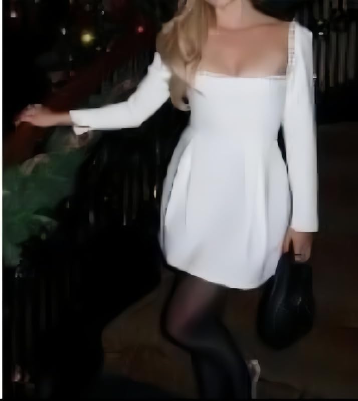 Image of White Satin Wedding Dresses for Bride Short Bride Dresses Bridal Gown Long Sleeve Mini Homecoming Dress US 20W