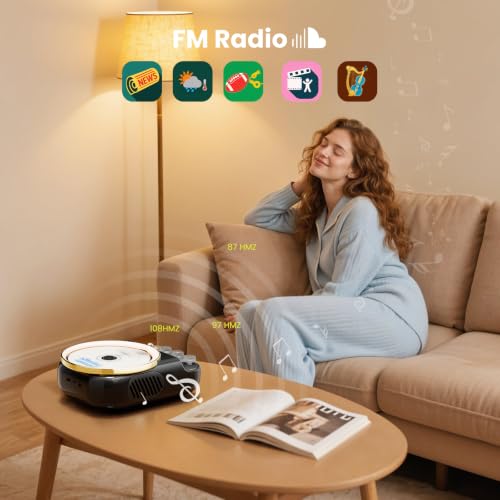 Image of 4 in 1 CD Player with Bluetooth Speakers,FM Radio,Night Light Retro Design