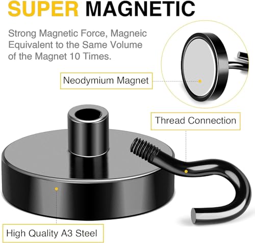 Image of DIYMAG Magnetic Hooks,120lbs Heavy Duty Magnets with Hook Black 12 Pack | Rare Earth N52 2026 Cruise Cabin Ship Essentials for Fridge Hanging Classroom Beach Vacation Kitchen Grills Home Must Have