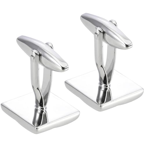 Mancuernillas metálicas plateadas con cristal azul para hombres y mujeres miniatura 5