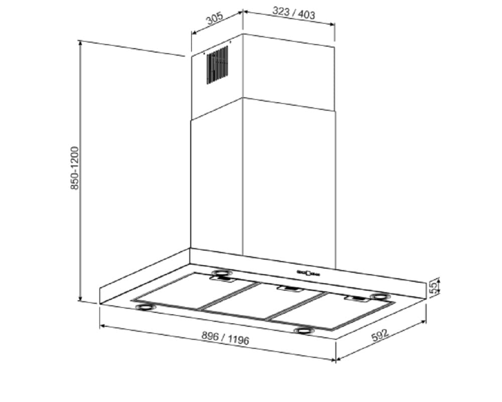 GURARI GCH I 431 90 IS PRIME - Cappa aspirante a isola, 90 cm, 1000 m³/h, in acciaio inox, telecomando, 4 LED da 1,5 W, con kit di ricircolo