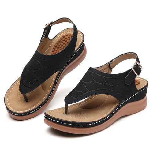 Tilocow Sandals for Women High Arch Support Flip Flops Wedge Sandals Comfortable Beach Shoes Dressy Summer Casual Sandals