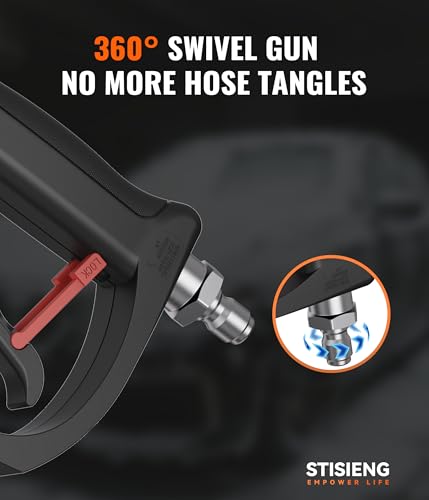 Image of Short Pressure Washer Gun with 360 Swivel, High Pressure Stubby Power Washer Gun Kit with 5 Nozzle Tips, M22-14mm & 15mm Adapters, 3 /8 inch QC for Car Wash Detailing & Cleaning (Black)