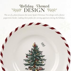 Spode Christmas Tree Canape Plates - Set of 4 | Peppermint Design, Holiday Dinner Plate | Christmas Serving Plate & Festive Appetizer Plate | Seasonal Decorative Plate, Holiday Tableware Spode Christmas Tree Canape Plates Set of 4 Peppermint Design Holiday Dinner Plate Christmas Serving Plate Festive Appetizer Plate Seasonal Decorative Plate Holiday Tableware