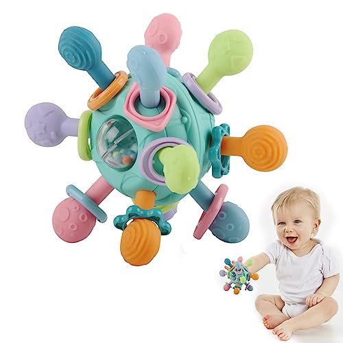 Anneau Dentition Bebe, Taozoey Hochet Bébé Jouet Dentition, Grignoteuse Balle Sensorielle Jouet Dentition Bébé, D'éveil Sensoriel et Moteur, Balle de Préhension, Jouet Bebe 6 mois Vert