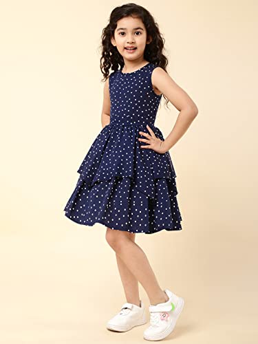 Image of A.T.U.N. (All Things UBER Nice) Girl's Fit and Flare Knee Length Cotton Polka Dot Sleeveless Dress | Fir and Flare Party Dress