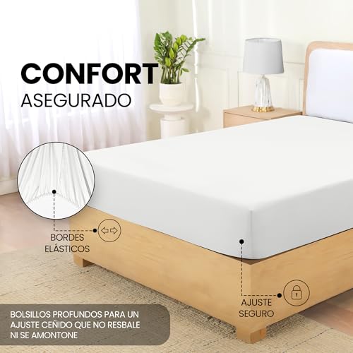 Miniatura 4 de Utopia Bedding Sabana Bajera 135x190 - Blanco - Certificado Oeko Tex - Certificado Oeko Tex - Bolsillo Profundo - Microfibra Cepillada Cama 135