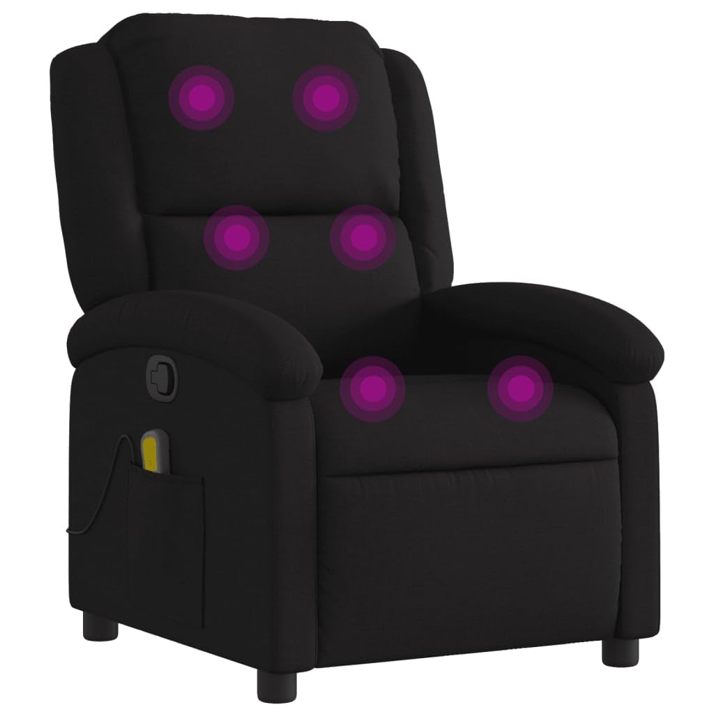 vidaXL Sillón Reclinable de Masaje, Silla con Respaldo Reposabrazos, Sillón de Televisión Relax Descanso, Asiento para Salón Hogar, Tela Negro