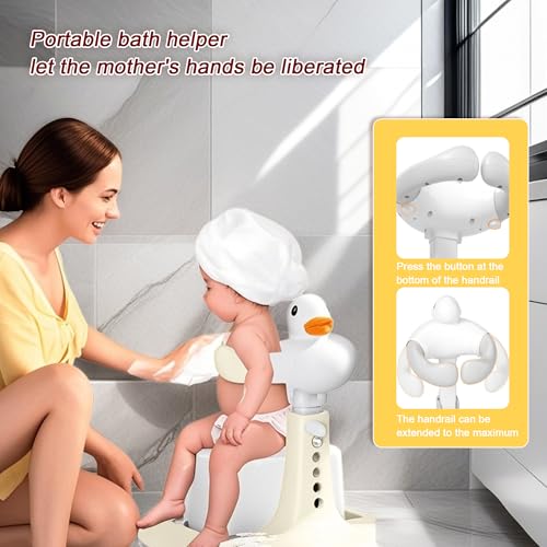 Image of Adjustable Height Baby Shower Stand with Anti-Slip Base, Portable Foldable Bath Stand for Infant Safety, Toddler Standing Bath Support for Shower & Tub for Infants 8-36 Months