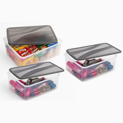 Image of Sulfar Plastic Multi Storage Box Set - Pack of 3, Stackable & Durable Organizer for Home, Office, Kitchen