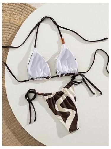 SOLY HUX Women's Two Piece Swimsuit Printed Halter Triangle String Bikini Set Tie Side Bathing Suit2