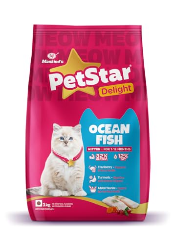Image of Mankind PetStar Kitten Cat Food - Ocean Fish Flavour (1 Kg) | Complete & Balanced Nutrition for Healthy Growth, Hairball & Digestive Care