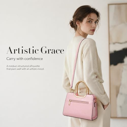 Shoulder Bags for Women, Retro Vegan Leather Handbags with Lock Closure, Y2K Vintage Purse Medium Structured Top-Handle Satchel for Work Travel Party (Pink) - image 7
