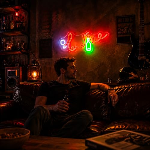 Image of Neon Sign, Beer Neon Signs for Wall Decor LED Signs Neon Light | Beer Neon Sign, Red LED Signs for Business, Man Cave, Gaming Room, Pub, Party, Bar, Home Decor, Gift, Dimmable, USB Powered