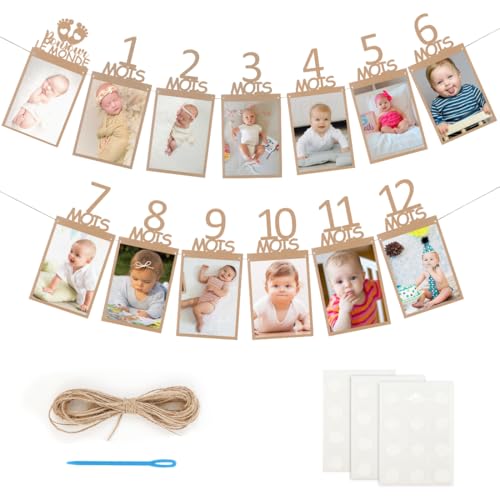 Banderole Photo Anniversaire 1 an, Bannière Photo 1-12 Mois, Bébé Guirlande Photo Anniversaire 1...