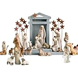 JTBDWOSK 20-teiliges Krippenfiguren-Set für Weihnachten, Mini-Krippenfiguren, Jesus-Krippenstatuen aus Harz, Tischdekoration für Weihnachten,Braun