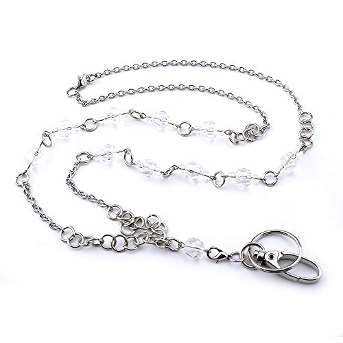 LUXIANDA Lanyards for ID Badges, Fashionable Transparent Beaded Stainless Steel Necklace, Key Chain Name Badge Holder, Detachable Neck Lanyard for Teachers, Doctors, Nurses, Employee, Women