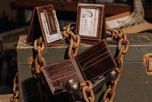 House of Jack Co. Ivor Bifold Money Clip Wallet for Men, Strong Magnetic Front Pocket with Exterior ID Window, Full Grain Cowhide Slim Card Holder, Brown2