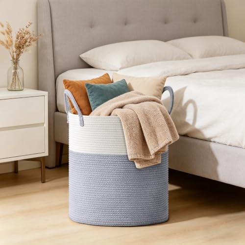 Image of 100L Extra Large Tall Cotton Rope Laundry Basket with Handles, Grey