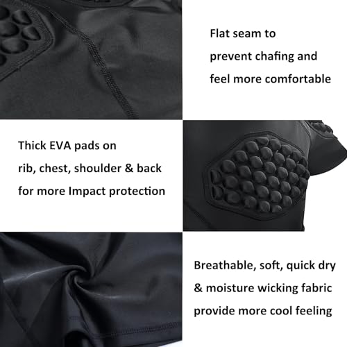 Topeter Football Padded Shirt for Youth, Kids Compression Rib Protector Shirts with Rib/Chest/Shoulder/Back Pads - Image 5