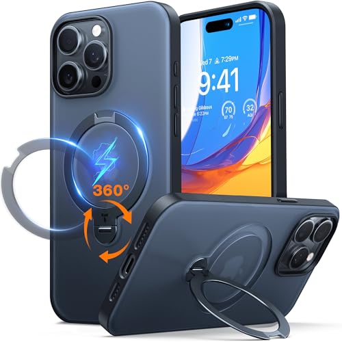 TORRAS Upgraded 360 Spin Magnetic Stand for iPhone 15 Pro Max Case, Compatible with MagSafe, Military Grade Shockproof, Built-in Kickstand Ring Holder