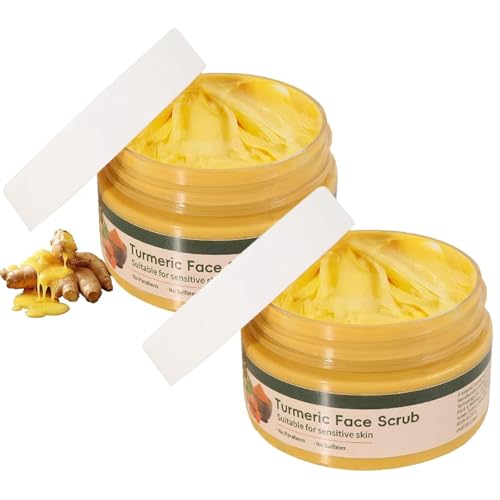 Scrub de la cara y la carrocería de la cúrcuma | Crema exfoliante suave para puntos negros y manchas oscuras | Limpieza profunda | Todos los tipos de piel,2PCS