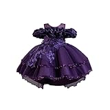 [OMZIN] 女の子 洋装フォマール セレモニードレス 刺繍 無地 フォーマル チュールスカート ドレス 子供服 プリンセス風 お宮参り お祭り 花見 結婚式 発表会 誕生日 プレゼント グレース 隠しジッパー ドレス パープル 130