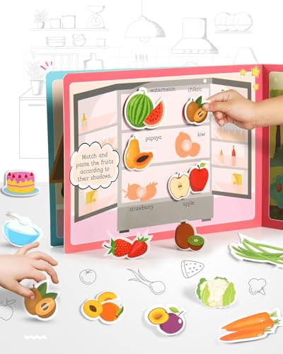 Image of Intelliskills Premium Pick N' Stick Food Montessori Activity Busy Book with Reusable Stickers|Early Learning Activity Book for 2+Years Old|Sticker Book For Kids|Best Birthday Gift for Children|English
