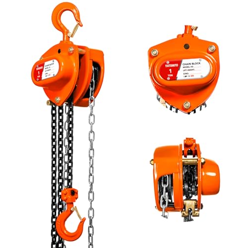 YATOINTO Chain Hoist 1 Ton (2200 lbs) Capacity 10ft Manual Hand Lift Steel Chain Block Hoist with 2 Heavy Duty Hooks, Industrial Grade Steel Construction for Garage, Automotive Machinery (1 Ton