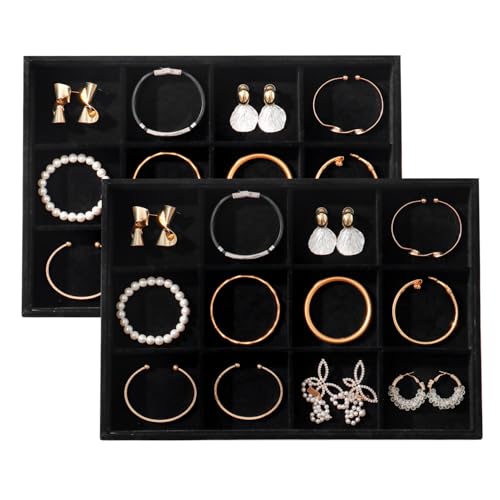 Image of Large Velvet Jewelry Tray Display Drawer Inserts 2 Pack