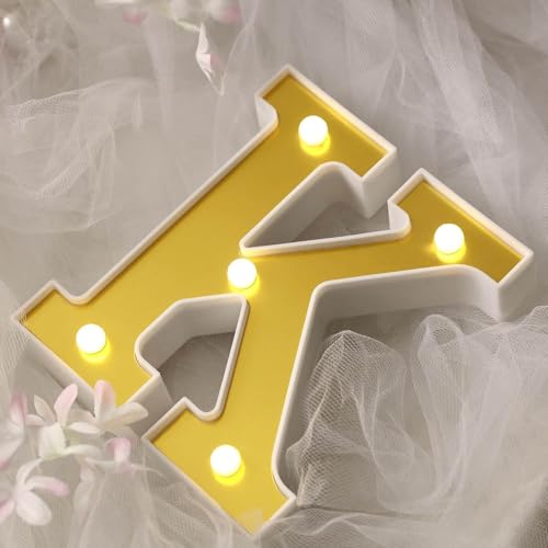Image of Efavormart 6 inch Gold Marquee Letter K, Mirror Front Warm White LED Light Up 3D Sign, Battery Operated 72H Glow for Wedding Party & Wall Decor