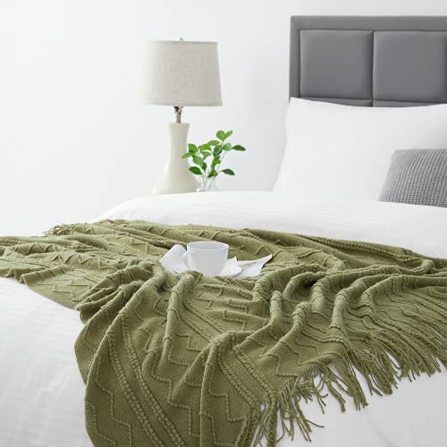 Bourina Throw Blanket Textured Solid Soft Sofa Throw Couch Cover Knitted Decorative Blanket, 50"X60" Olive #TOP5