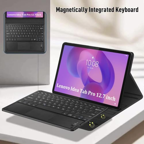 Image of HOM Tri-Fold Detachable Wireless Bluetooth Keyboard with Trackpad /Touchpad Tablet Cover Case for Lenovo Idea Tab Pro 12.7 inch