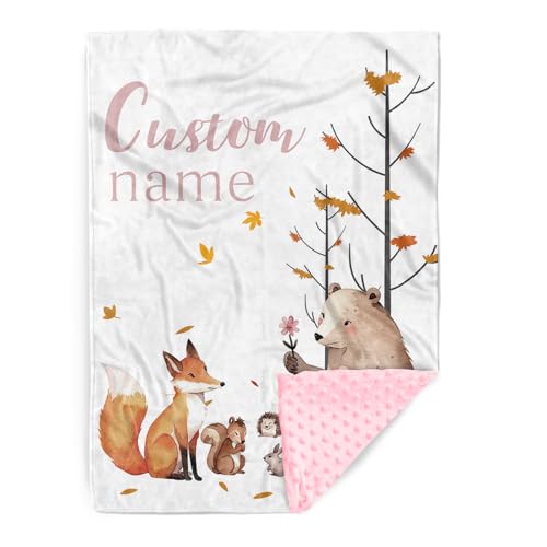 Personalized Infant Blanket – Soft Flannel with Double-Layer Dotted Backing – Fox and Animals Design – Ideal for Babies and Toddlers