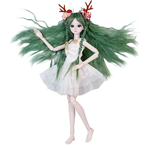 Proudoll 1/3 BJD Doll 60cm 24Inches Ball Jointed SD Dolls Move Joints Action Figures Fairy with Elf Ears + Wig + Dress + Basic Makeup