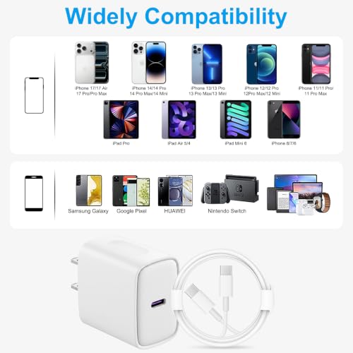 Image of 3 Pack iPhone 17 16 15 Charger Fast Charging 10FT - 20W USB C Charger Block