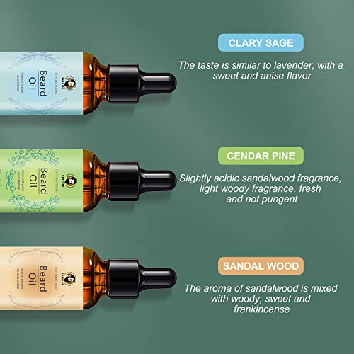 Varolan Beard Oil Conditioner 3 Pack, Beard Oil Kit For Men, Cedarwood, Sandalwood, And Sage For Men Mustaches, Thicker Facial Hair, Softening And Moisturizing, Gifts For Him Man Dad Father Boyfriend #TOP1