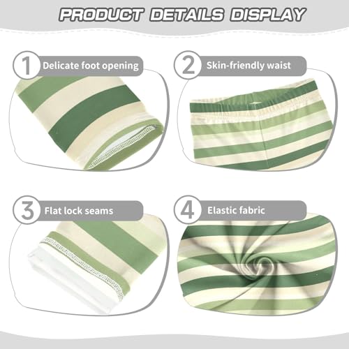 ALAZA Girls' Leggings Children's Yoga Pants Skinny Printed Dance Green Cream Stripe Comfortable 4T2